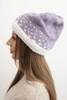 Women's winter wool hat with geometric pattern K477 purple + white