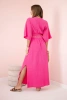 Muslin dress with embroidery at the waist fuchsia