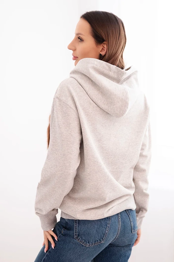 Women's looped cotton hoodie with a kangaroo pocket light gray