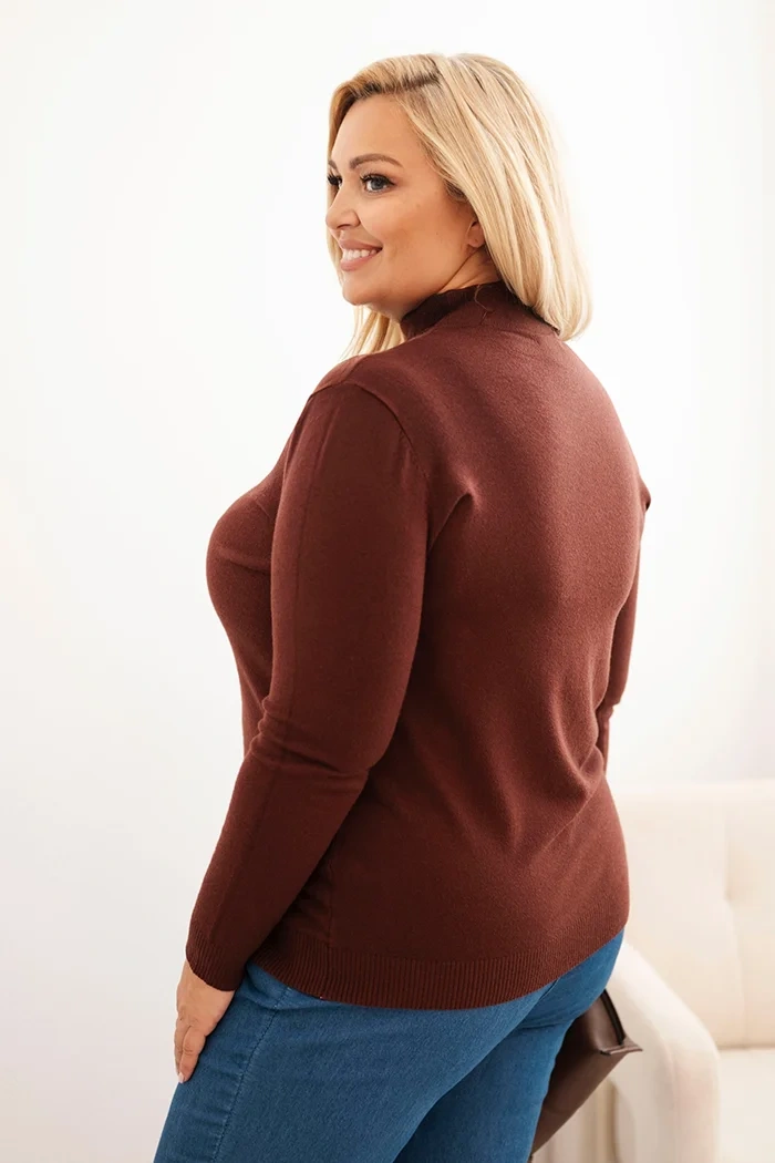Dámsky sveter Plus Size z viskózy s rolákom hnedý