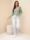 Women's sweater with viscose and a V-neck dark mint