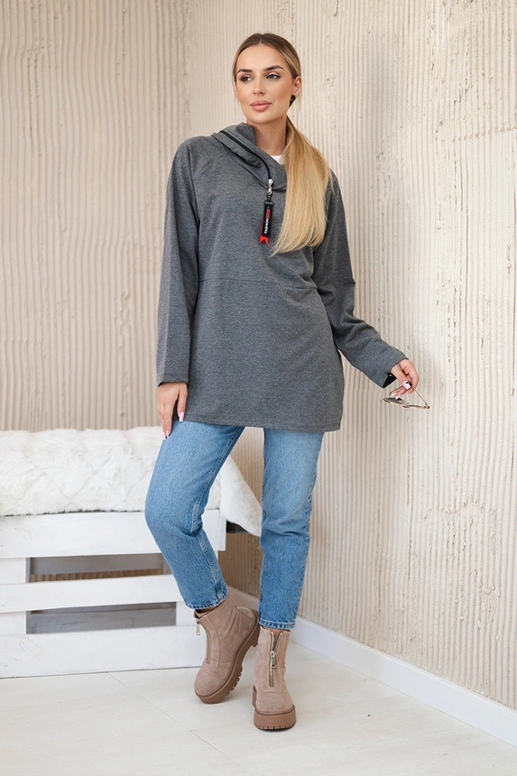 Tunic with a zipper on the hood Oversize graphite