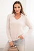 Women's sweater made of baby alpaca with a collar and V-neck beige