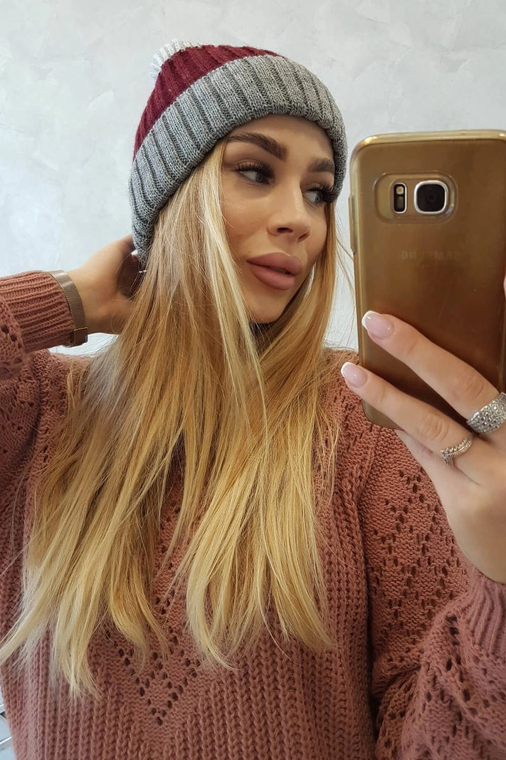 Čapica s fleece Bojana K265 tmavosivá+bordová+svetlosivá