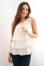 Women's cotton off-the-shoulder blouse with ruffles sleeveless beige