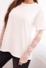 Women's cotton blouse with lace sleeves white