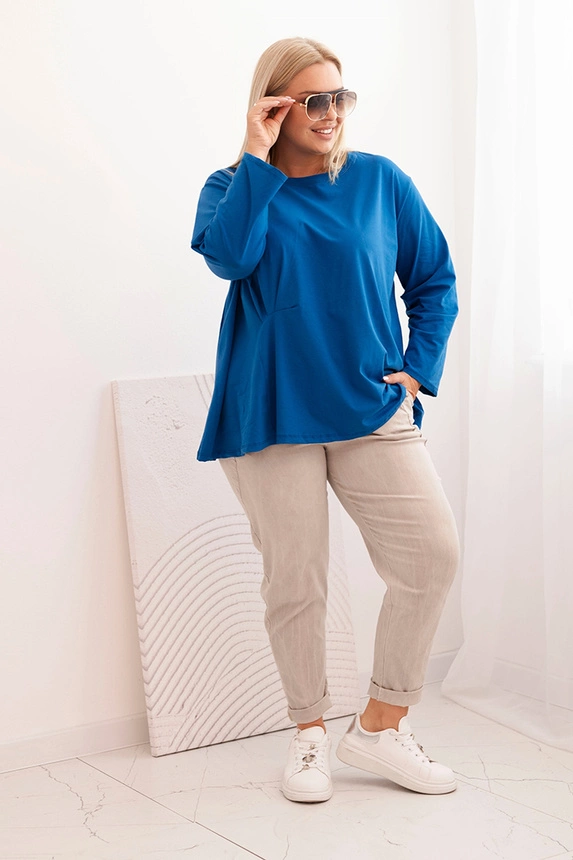 Women's Plus Size blouse with cotton, featuring a pocket and rolled sleeves kiwi
