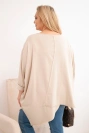 Dámska bavlnená blúzka Plus Size s asymetrickým spodkom a V výstrihom béžová