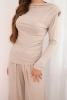 Damen-Baumwollset mit Bluse und weit geschnittenen Hosen beige