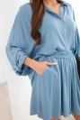 Women's viscose set with a button-up shirt and loose shorts denim