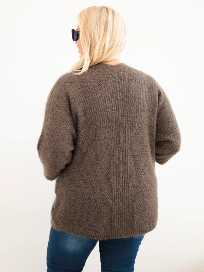 Damenpullover Plus Size mit Taschen ohne Verschluss mocca