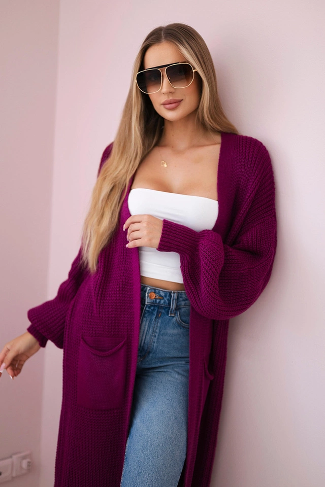 Sweter długi kardigan ciemny fioletowy