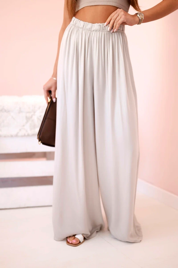 Weite Damenhose aus Viskose mit elastischem Bund dunkelbeige