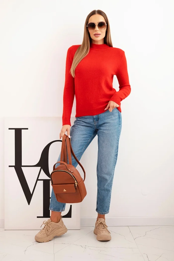 Damenpullover mit Stehkragen aus weichem Strick rot