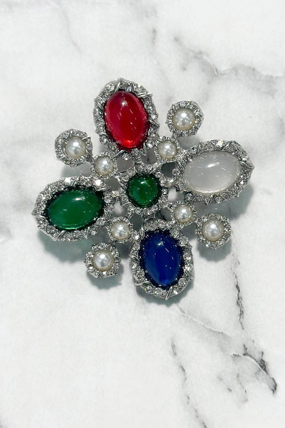 Flower Brooch 2 silver + multicolor