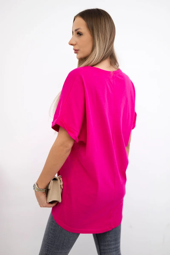 Baumwollbluse mit Tasche fuchsia