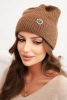 Women's winter fluffy hat with decorative button light brown