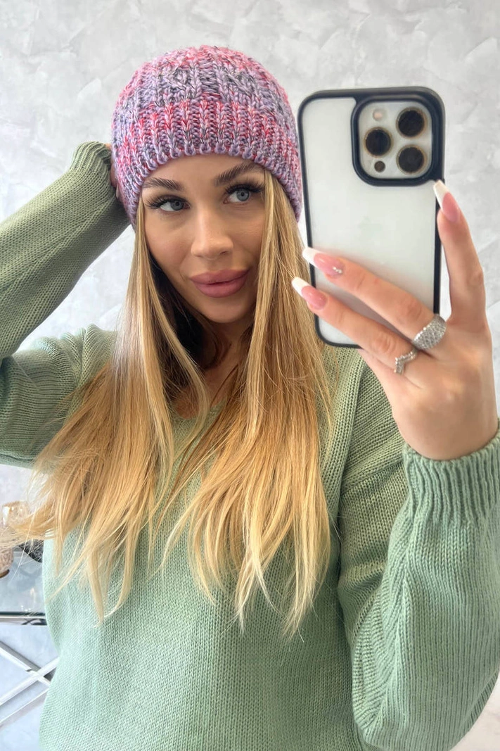 Čapica s fleece Melisa K241 fialový+červená