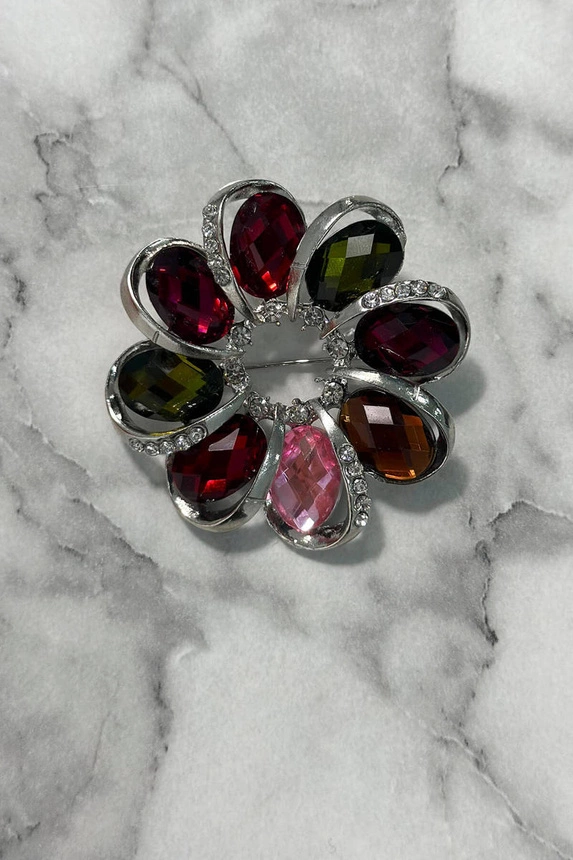 Brooch XZ459-222 silver + multicolor