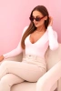 Women's bodysuit blouse with long sleeves and a deep neckline candy pink 
