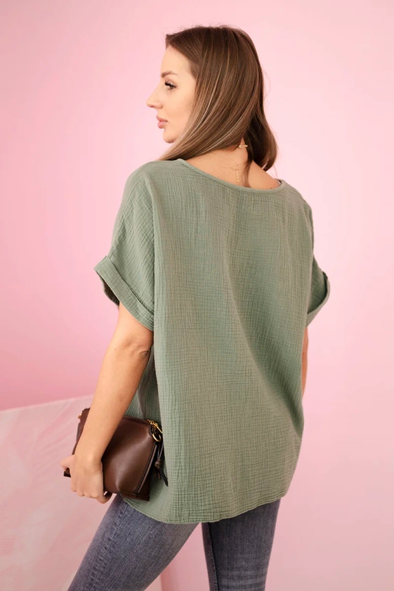 Musselin-Bluse mit Halskette khaki