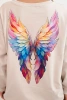 Women's oversized cotton sweatshirt with colorful wings on the back beige