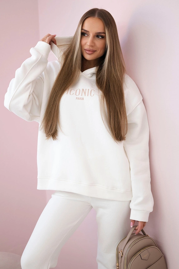 Isoliertes Baumwoll-Set, Sweatshirt mit bestickter + Hose ecru