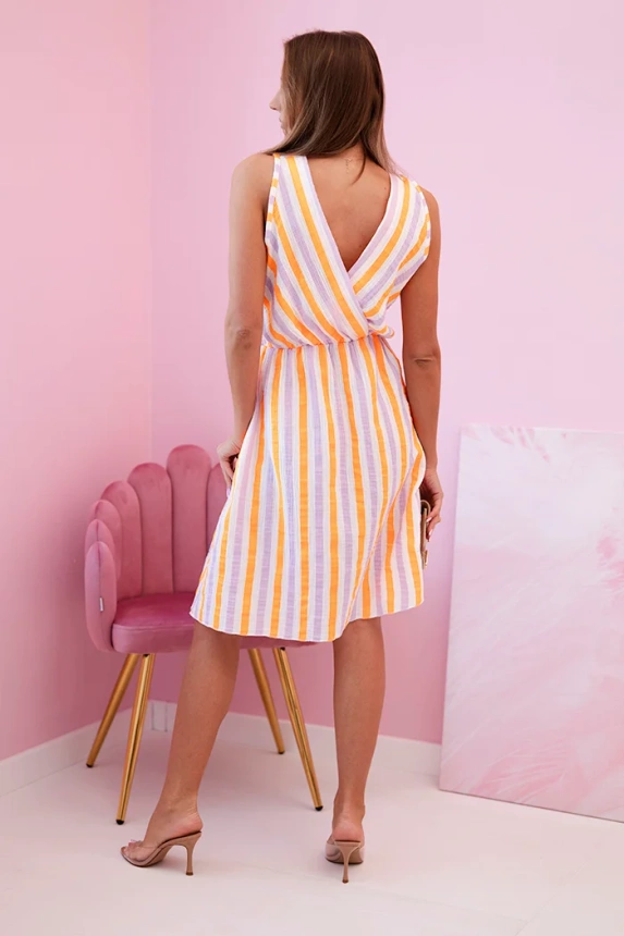 Women's cotton dress with colorful stripes in neon orange