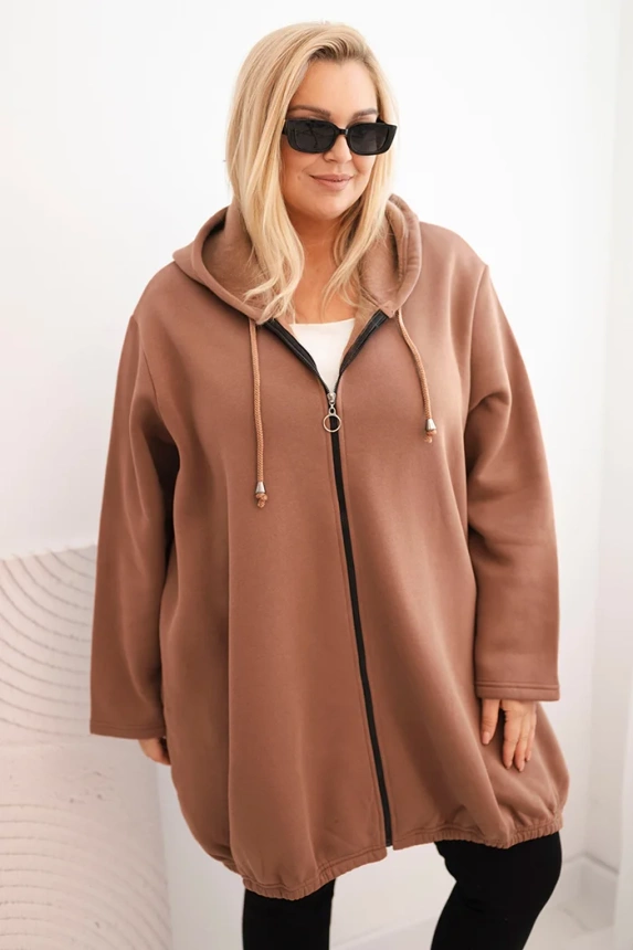 Women's Plus Size insulated hoodie with a zipper brown
