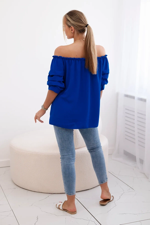 Spanische Bluse mit dekorativen Ärmeln kornblumenblau