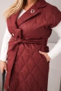 Dámská prošívaná vesta Plus Size s páskem a límcem slivková