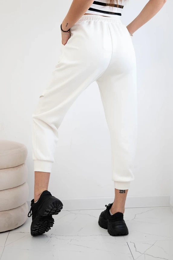 Trousers with decorative stripes buttery-fabric ecru