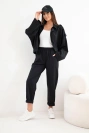 Damen-Baumwollset mit kurzem Sweatshirt und Hose schwarz