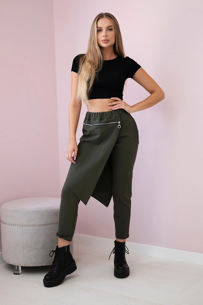 Punto Milano Winter trousers with a decorative zipper khaki