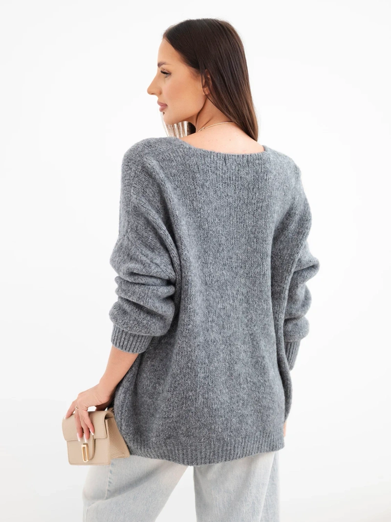 Women's sweater with alpaca without fastening and long sleeve dark gray