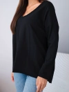 Women's oversized cotton blouse with V-neck and extended back black