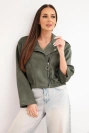 Women's suede viscose jacket with asymmetric zipper khaki