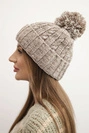 Damenwintermütze mit Pompon aus Wolle K424 dunkelbeige