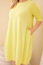 Dámská bavlněná suknička Plus Size s ohrnutým rukávem a kapsami pistáciová