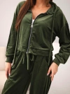 Women's velour set made of viscose with a zip-up sweatshirt and jogger pants khaki