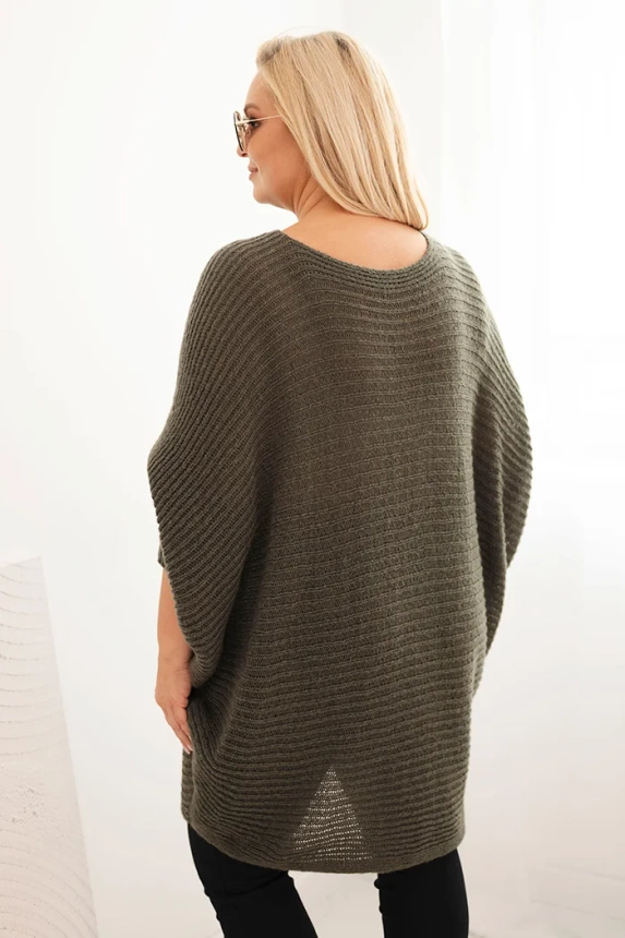 Dámsky sveter Plus Size s mohairom pončo khaki