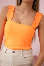 Blouse with frills on the straps orange neon