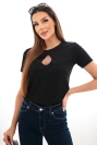 Women's viscose ribbed blouse with decorative cutout at the neckline black