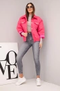 Spring women's quilted jacket with a floral pattern pink