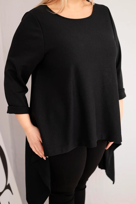 Women's Plus Size cotton tunic with an asymmetrical cut black