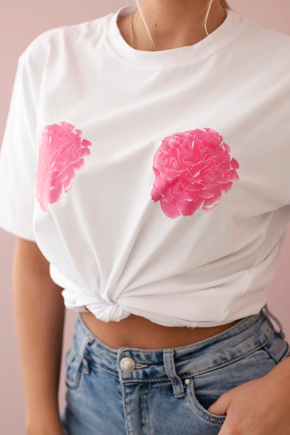 Baumwollbluse mit Blumenprint weiß