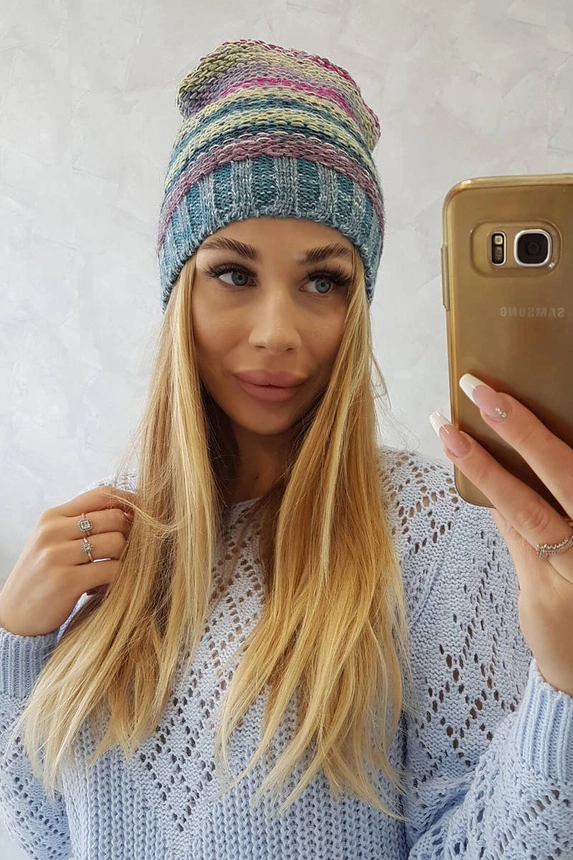 Fleecová čepice Krystyna K207 fuchsiová+modrá