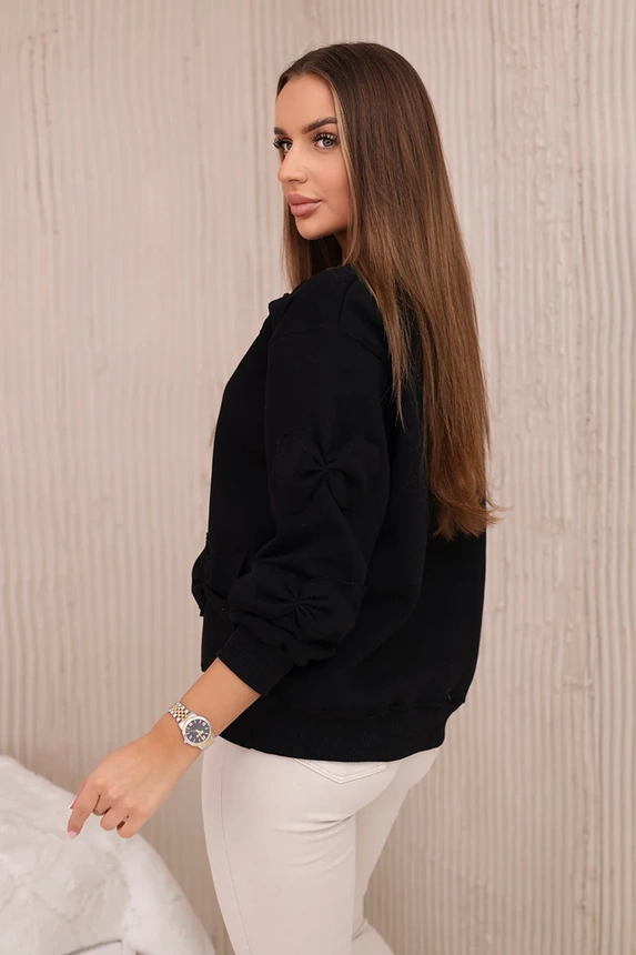 Insulated sweatshirt with welt and decorative bows black