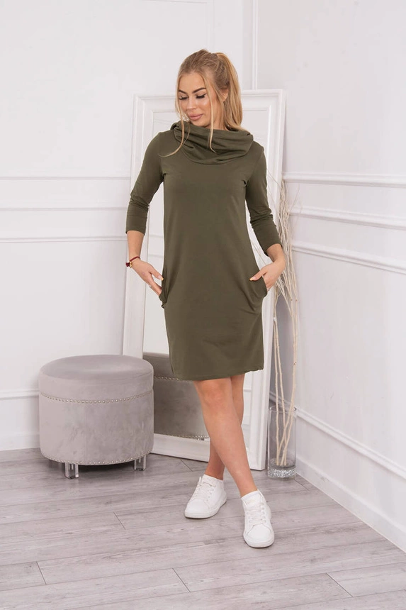 Dress with a hood and pockets khaki
