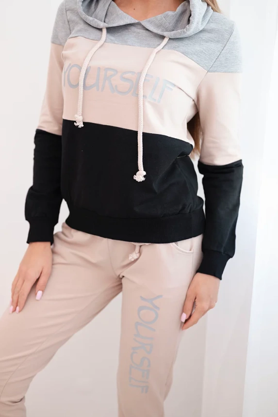 Set with print Yourself gray+beige